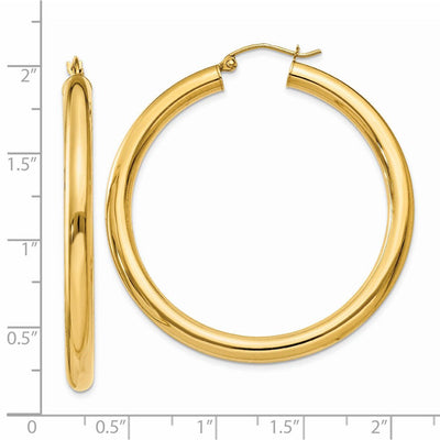 14K Polished Lightweight Tube Hoop Earrings, 45 x 4mm