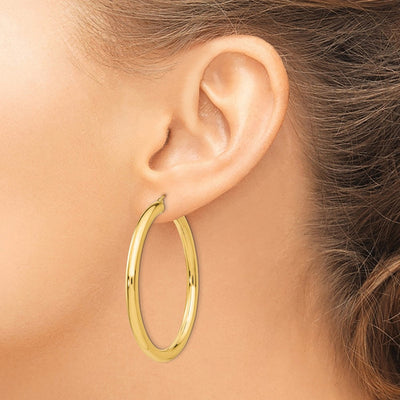 14K Polished Lightweight Tube Hoop Earrings, 50 x 4mm