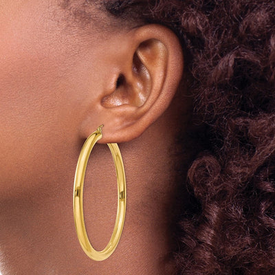 14K Polished Lightweight Tube Hoop Earrings, 55 x 4mm