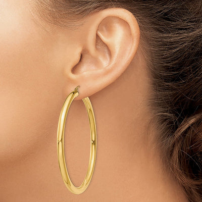 14K Polished Lightweight Tube Hoop Earrings, 60 x 4mm