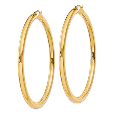 14K Polished Lightweight Tube Hoop Earrings, 65 x 4mm