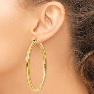 14K Polished Lightweight Tube Hoop Earrings, 65 x 4mm