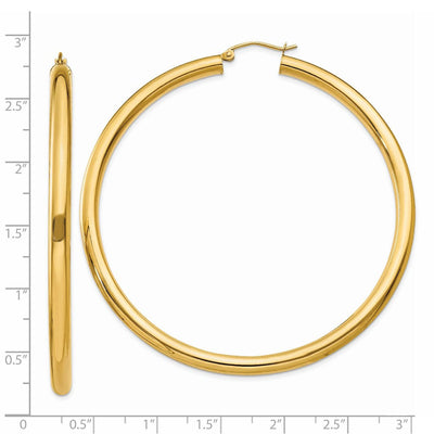 14K Polished Lightweight Tube Hoop Earrings, 65 x 4mm