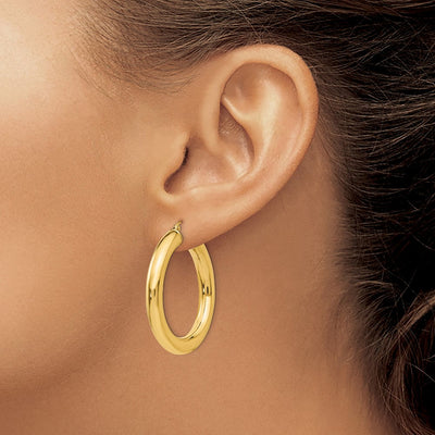 14K Yellow Gold Polished Lightweight Hoop Earrings, 35 x 5mm