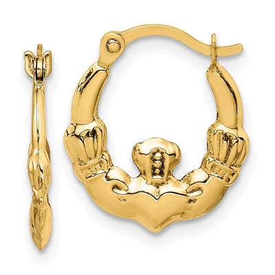 14K Claddagh Hoop Earrings, 17.75 x 3mm