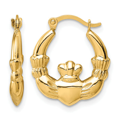 14K Claddagh Hoop Earrings, 17.75 x 3mm