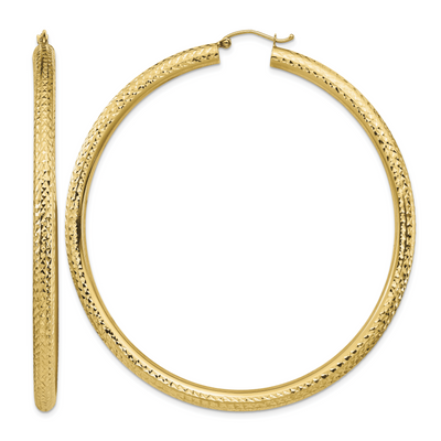 14K Diamond-cut Lightweight Round Tube Hoop Earrings
