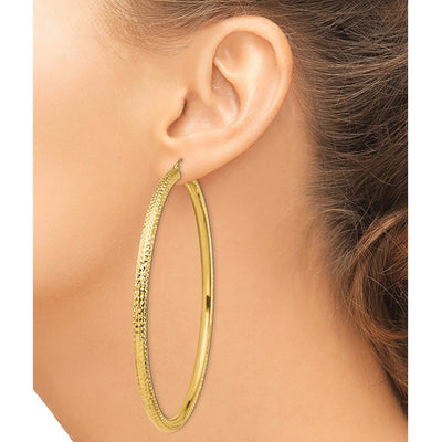 14K Diamond-cut Lightweight Round Tube Hoop Earrings