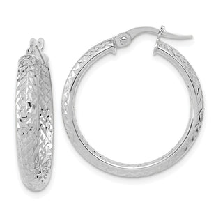 14K White Gold Polished and Diamond-cut Inside and Out Fancy Hoop Earrings (Style TC1024W)