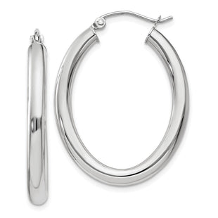 14k White Gold Polished Oval Tube Hoop Earrings (Style TC120)