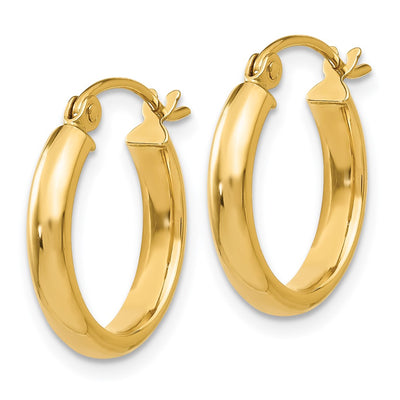 14K Round Tube Hoop Earrings, 12 x 2.75mm