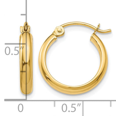 14K Round Tube Hoop Earrings, 12 x 2.75mm