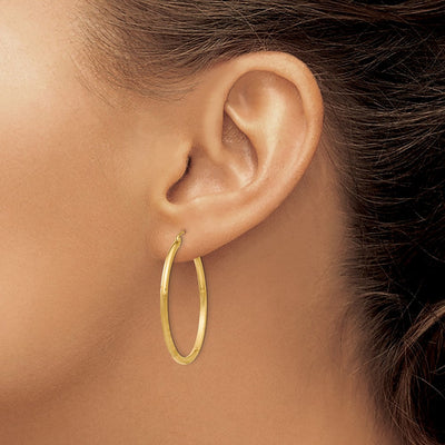 14K Satin and Diamond-cut Round Tube Hoop Earrings, 35 x 2mm
