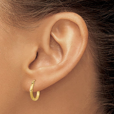 14K Satin and Diamond-cut Round Tube Hoop Earrings, 13 x 2mm