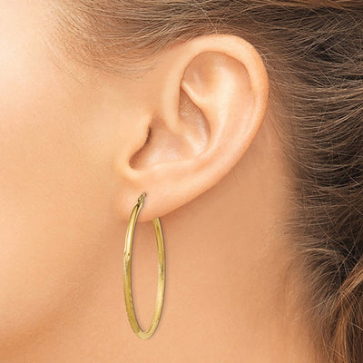 14K Satin and Diamond-cut Round Tube Hoop Earrings, 40 x 2mm