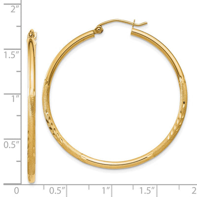 14K Satin and Diamond-cut Round Tube Hoop Earrings, 40 x 2mm
