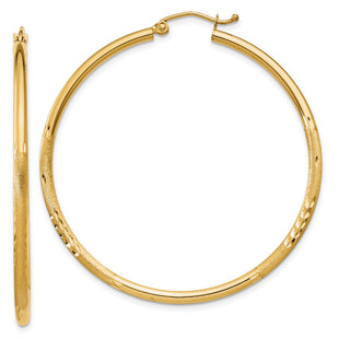 14k Satin and Diamond-cut Round Tube Hoop Earrings (Style TC214)