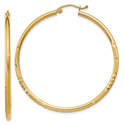 14K Satin and Diamond-cut Round Tube Hoop Earrings, 45 x 2mm