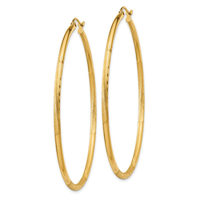 14K Satin and Diamond-cut Round Tube Hoop Earrings, 55 x 2mm