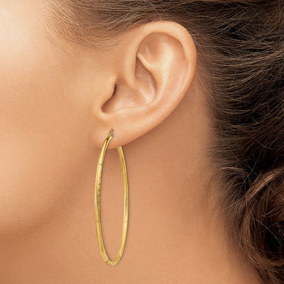 14K Satin and Diamond-cut Round Tube Hoop Earrings, 55 x 2mm