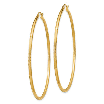 14K Satin and Diamond-cut Round Tube Hoop Earrings, 60 x 2mm