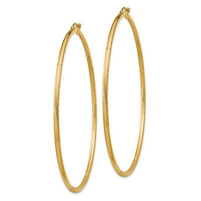 14K Satin and Diamond-cut Round Tube Hoop Earrings, 65 x 2mm