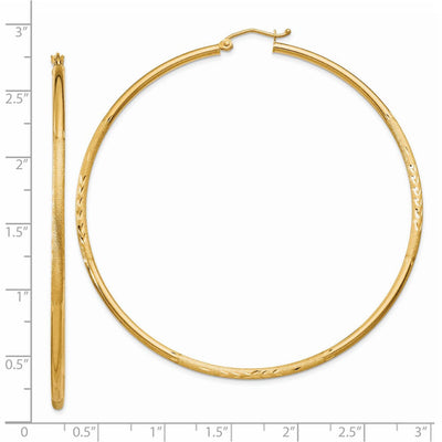 14K Satin and Diamond-cut Round Tube Hoop Earrings, 65 x 2mm