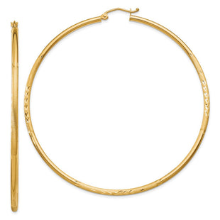 14k Satin and Diamond-cut Round Tube Hoop Earrings (Style TC218)