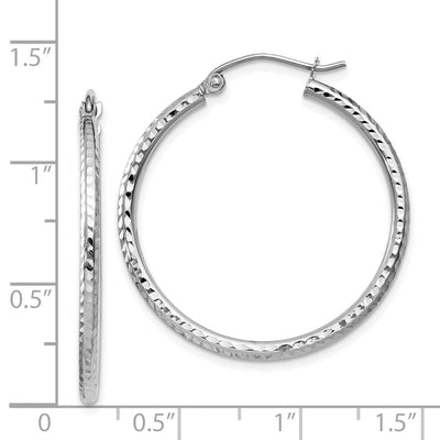 14K White Gold Diamond-cut Round Tube Hoop Earrings, 30 x 2mm