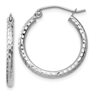 14k White Gold Diamond-cut Round Tube Hoop Earrings (Style TC222)