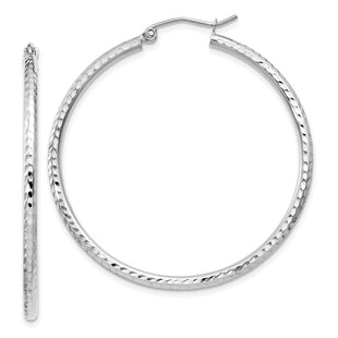 14k White Gold Diamond-cut Round Tube Hoop Earrings (Style TC225)