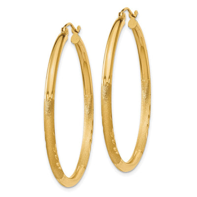 14K Satin and Diamond-cut Round Hoop Earrings, 38 x 2.5mm