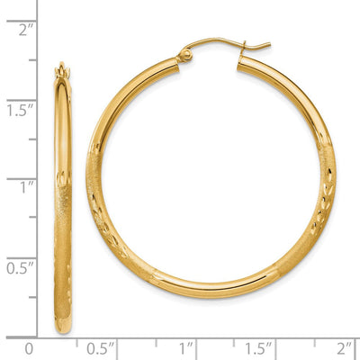 14K Satin and Diamond-cut Round Hoop Earrings, 38 x 2.5mm