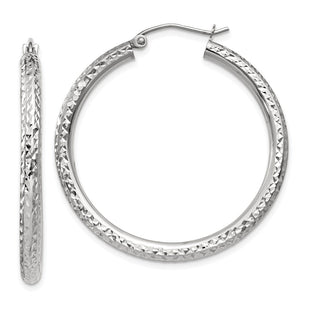 14k White Gold Diamond-cut Round Hoop Earrings (Style TC251)