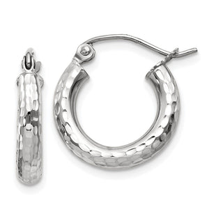 14k White Gold Diamond-cut Round Hoop Earrings (Style TC255)