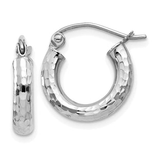 14k White Gold Diamond-cut Round Hoop Earrings (Style TC256)