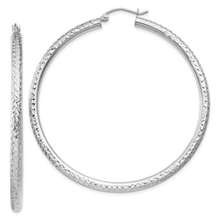 14k White Gold Diamond-cut Round Hoop Earrings (Style TC260)