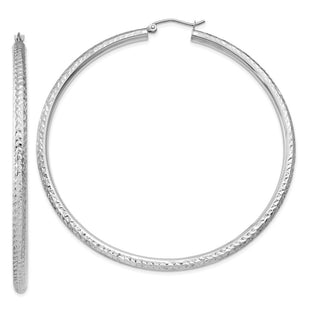 14k White Gold Diamond-cut Round Hoop Earrings (Style TC262)