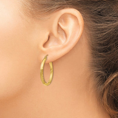 14K Satin and Diamond-cut Round Hoop Earrings, 30 x 3mm