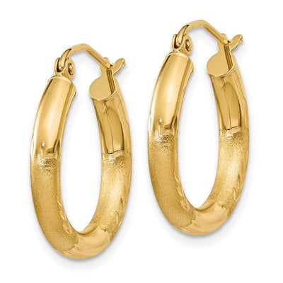 14K Satin and Diamond-cut Round Hoop Earrings, 20 x 3mm