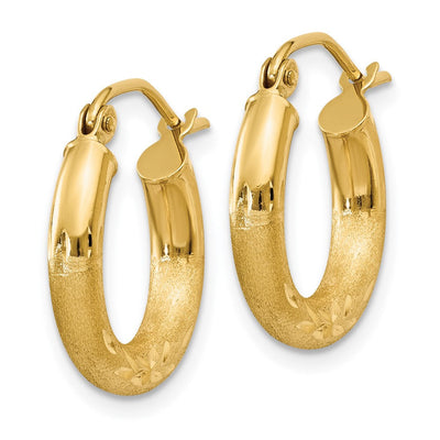 14K Satin and Diamond-cut Round Hoop Earrings, 16 x 3mm