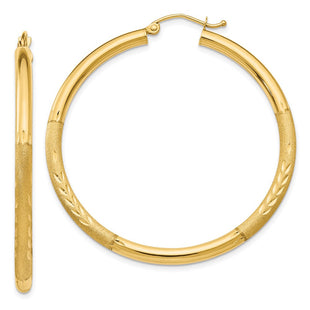14k Satin and Diamond-cut Round Hoop Earrings (Style TC294)