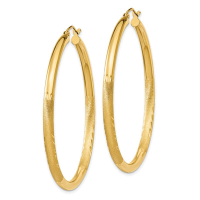 14K Satin and Diamond-cut Round Hoop Earrings, 50 x 3mm