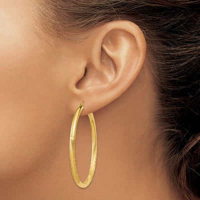 14K Satin and Diamond-cut Round Hoop Earrings, 50 x 3mm