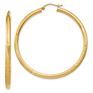 14k Satin and Diamond-cut Round Hoop Earrings (Style TC295)