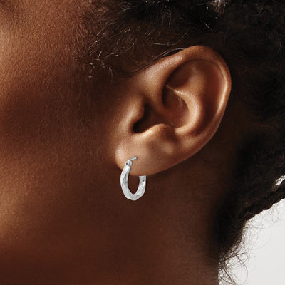 14K White Gold Twisted Hoop Earrings, 16 x 3mm