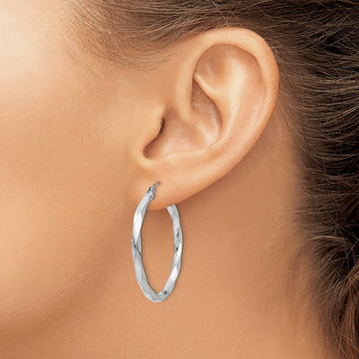 14K White Gold Twisted Hoop Earrings, 35.5 x 3mm