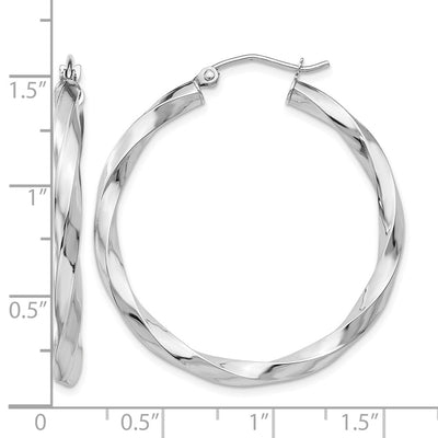 14K White Gold Twisted Hoop Earrings, 35.5 x 3mm