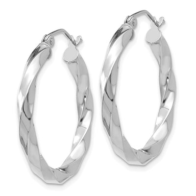 14K White Gold Twisted Hoop Earrings, 26 x 3mm