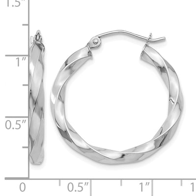 14K White Gold Twisted Hoop Earrings, 26 x 3mm
